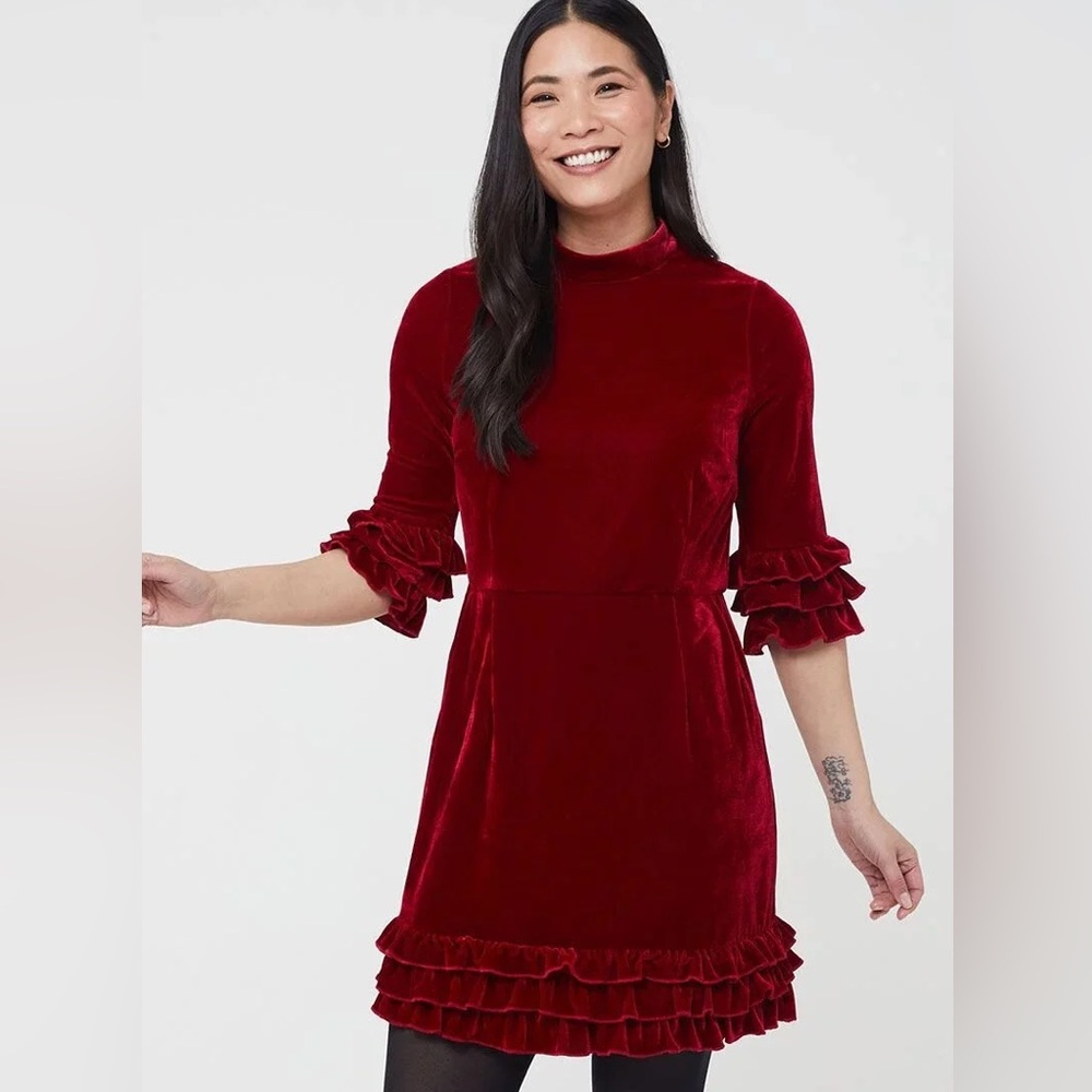 Joanie Clothing Bellisima Velvet Ruffle Mini Dress – Scarlet Size US 16